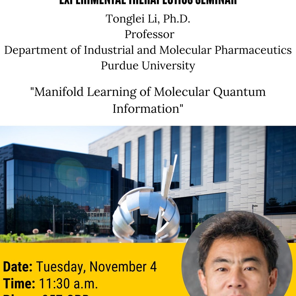 College of Pharmacy PSET Seminar Series: Tonglei Li, PhD promotional image
